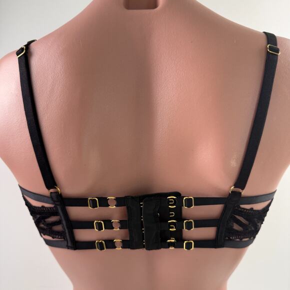 Victorias Secret Floral Embroidered Strappy Open Cup Black Bralette Bra  34DD - Picture 5 of 14